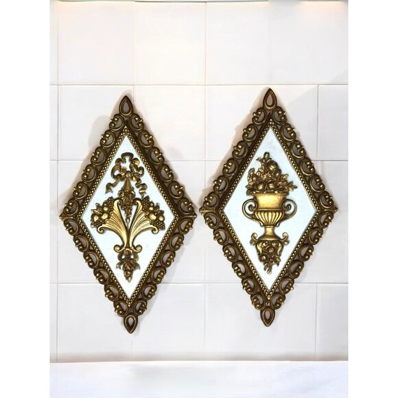 Vintage Homco Wall Plaques Ornate Diamond Shape #7224 & 7225 - Picture 1 of 6